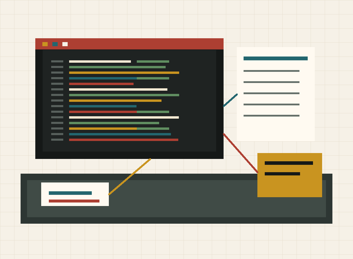 workspace with notes and code